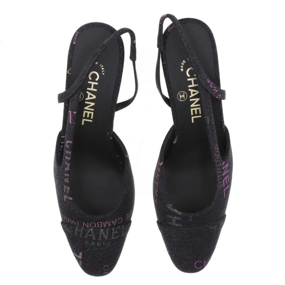 Chanel Coco Mark Denim Strap Pumps 37C Ladies' Black G31318 slingback Logo total